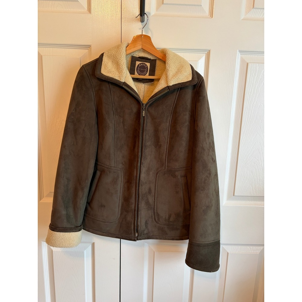 Giacca Womens Faux Suede Shearling Lined Jacket Brown Full Zip Size Medium